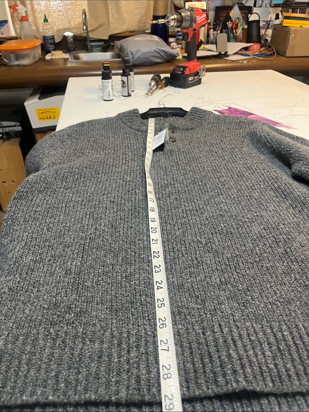 L.L. Bean Men's Charcoal Crewneck Lambswool  Sweater - Picture 4 of 7
